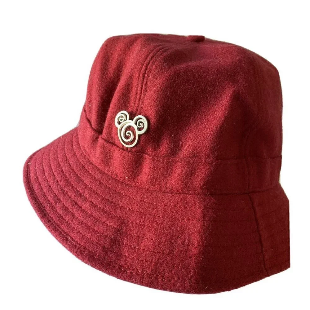 Disney Parks‎ Red Wool  Hat Silver Mickey Mouse